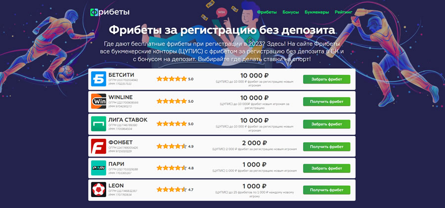 Конторы с фрибетом без депозита за регистрацию 2026 // Промокоды на фрибут
